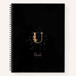 Cuaderno Monograma moderno Letra inicial U Patrón floral