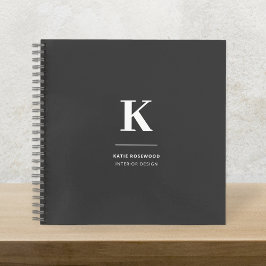 Cuaderno Monograma moderno minimalista negro y blanco