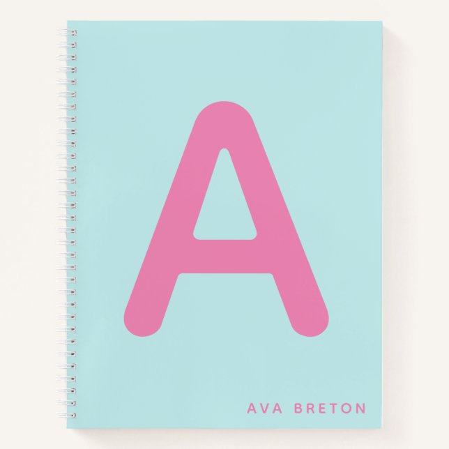 Cuaderno Monograma moderno negrita inicial rosa caliente az (Anverso)