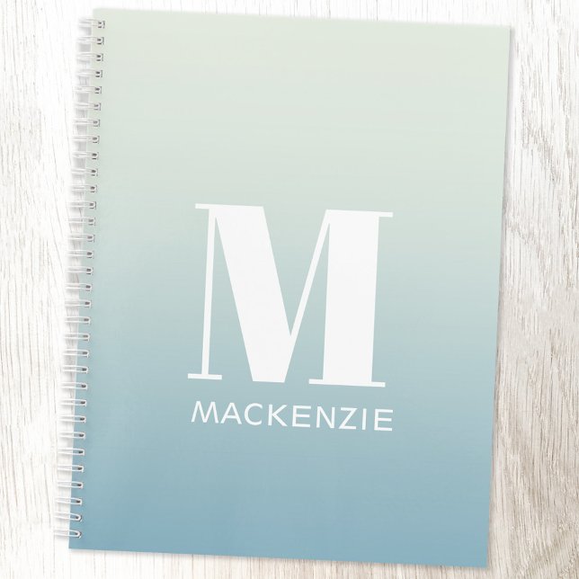 Cuaderno Monograma moderno Nombre inicial Gradiente de Aqua (Modern monogram initial name teal aqua blue gradient personalized notebook with choice of interior)
