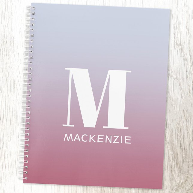 Cuaderno Monograma moderno Nombre inicial Gradiente rosa az (Modern monogram initial name pink blue gradient personalized notebook with choice of interior)