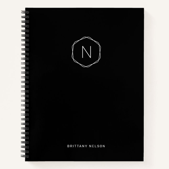 Cuaderno Monograma moderno octágono negro blanco (Anverso)