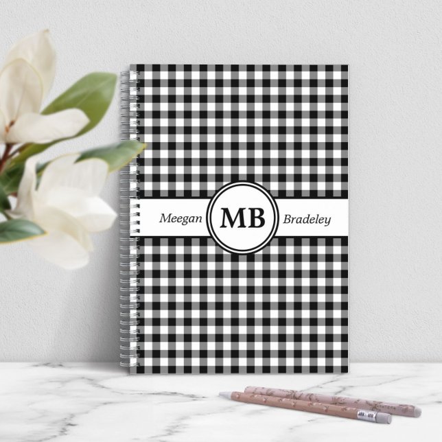 Cuaderno Monograma Moderno Patrón Blanco Y Negro (Modern Monogram Black And White Pattern Notebook)