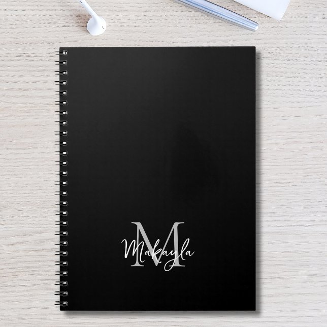 Cuaderno Monograma moderno personalizado negro (Subido por el creador)