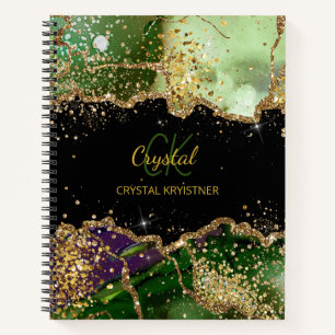 Cuaderno Monograma moderno Purpurina de agato morado verde