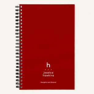 Cuaderno Monograma moderno rojo carmesí de moda