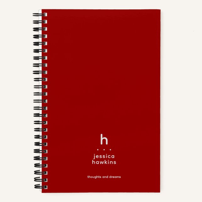 Cuaderno Monograma moderno rojo carmesí de moda (Anverso)