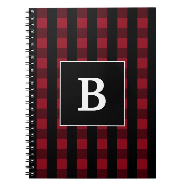 Cuaderno Monograma Moderno Rojo Y Negro Tapado En Búfalo (Frente)