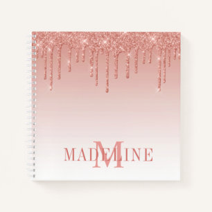 Cuaderno Monograma moderno Rosa Purpurina de oro