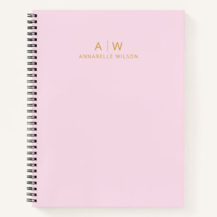 Cuaderno Monograma moderno rosado y dorado minimalista