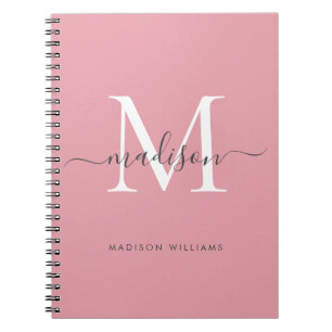 Cuaderno Monograma moderno Rubor Rosa Rubor Gray Script Nam