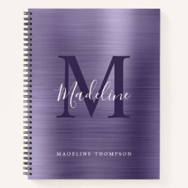Cuaderno Monograma moderno simple cepillado metálico púrpur