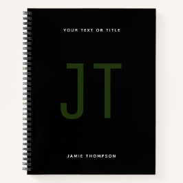 Cuaderno Monograma moderno simple Minimalista negro