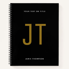 Cuaderno Monograma moderno simple Minimalista negro