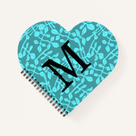 Cuaderno Monograma moderno sobre hojas estilizadas Aqua