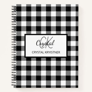 Cuaderno Monograma moderno Tapado blanco y negro