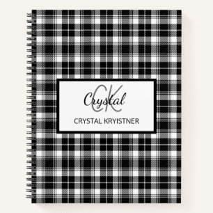 Cuaderno Monograma moderno Tapado blanco y negro