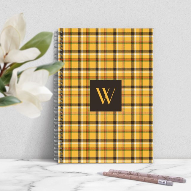Cuaderno Monograma moderno Tartán tostado marrón (Modern Monogram Brown Plaid Tartan Notebook)