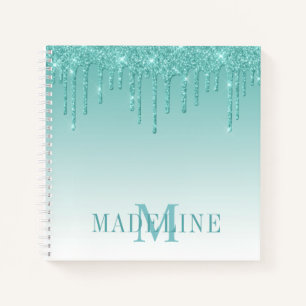 Cuaderno Monograma moderno Verde azulado de moda