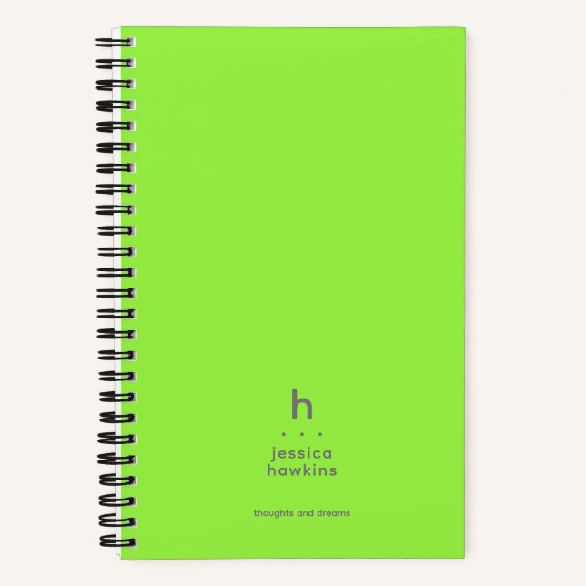 Cuaderno Monograma moderno verde neón de moda (Anverso)