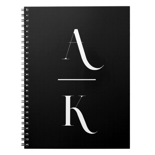Cuaderno Monograma moderno y elegante en blanco y negro (Frente)