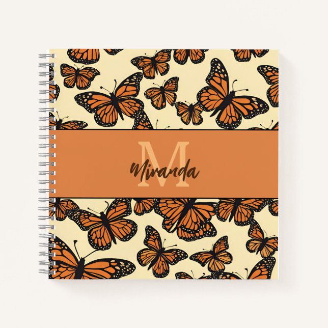 Cuaderno Monograma monocrático personalizado sobre mariposa (Anverso)