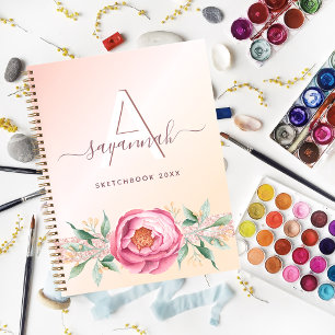 Cuaderno Monograma monograma rosa oro purpurina rosa faja