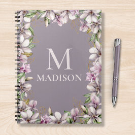 Cuaderno Monograma Monogramado Magnolia Floral Personalizad
