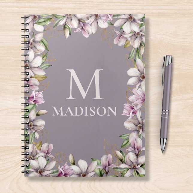 Cuaderno Monograma Monogramado Magnolia Floral Personalizad (Subido por el creador)
