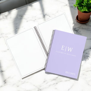 Cuaderno Monograma morado de lavanda de la receta de Cookbo