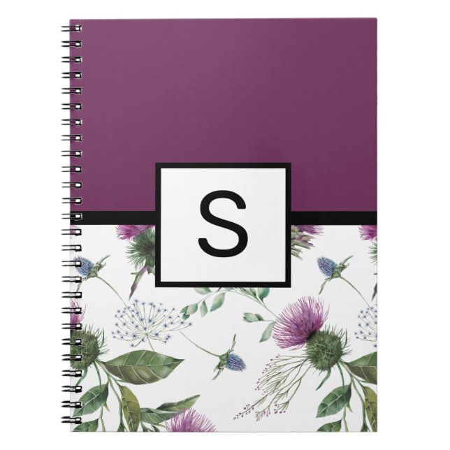 Cuaderno Monograma morado floral (Frente)
