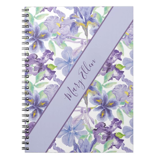Cuaderno Monograma Morado Iris Amarillo Floral Acuarela (Frente)