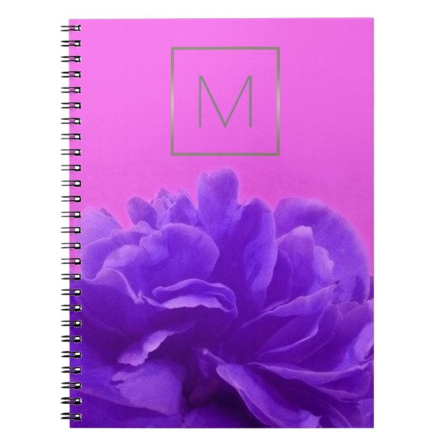 Cuaderno Monograma morado y frambuesa floral (Frente)