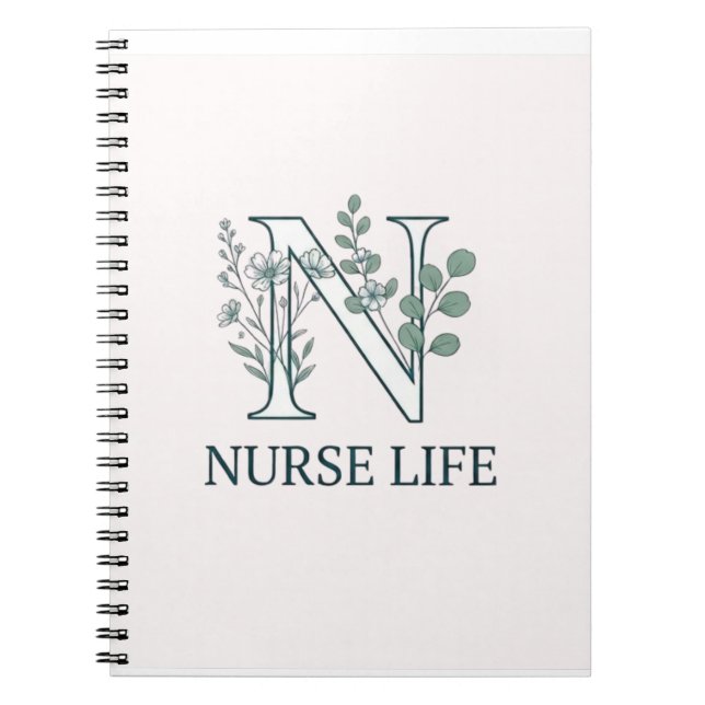 Cuaderno Monograma N de Vida de Enfermera Floral (Frente)