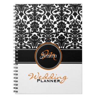 Cuaderno Monograma Naranja blanco negro Damask Wedner Plann