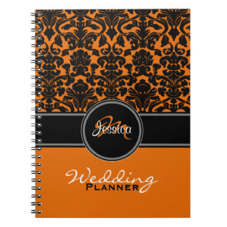 Cuaderno Monograma Naranja blanco negro Damask Wedner Plann