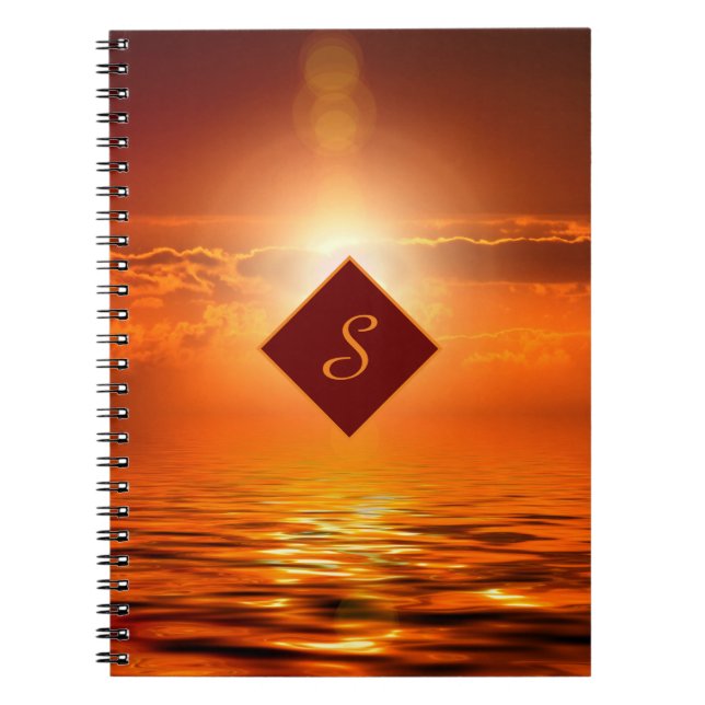 Cuaderno Monograma Naranja del atardecer Golden Sky Sea of  (Frente)