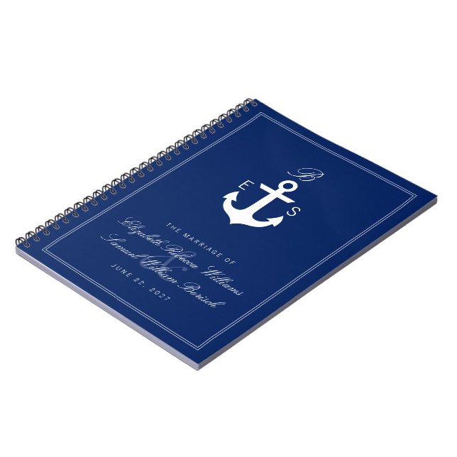 Cuaderno Monograma Nautical Anchor Oscuro Portátil Boda (Lado Izquierdo)