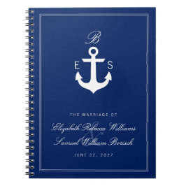 Cuaderno Monograma Nautical Anchor Oscuro Portátil Boda