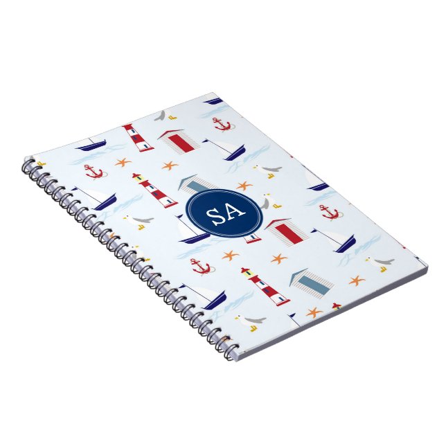 Cuaderno Monograma náutico personalizable de vuelta al cole (Lado Derecho)
