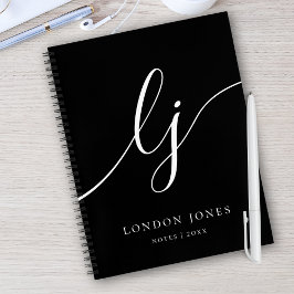Cuaderno Monograma Negro Blanco Caligrafía 2 Iniciales Scri