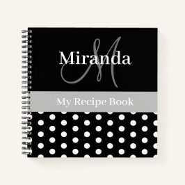 Cuaderno Monograma negro blanco gris Polka Dot Receta