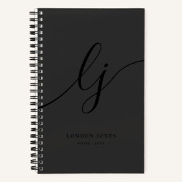 Cuaderno Monograma Negro Caligrafía Elegante Escritura Inic