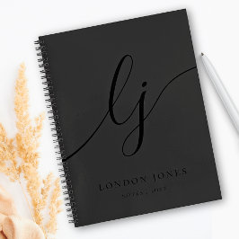 Cuaderno Monograma Negro Caligrafía Iniciales Escritura Ele