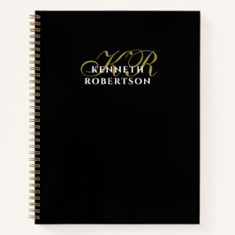 Cuaderno Monograma Negro Dorado Blanco Minimalista Elegante