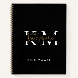 Cuaderno Monograma negro dorado elegante y con estilo para 