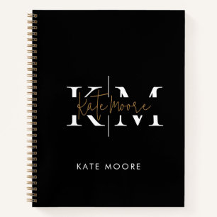 Cuaderno Monograma negro dorado elegante y con estilo para