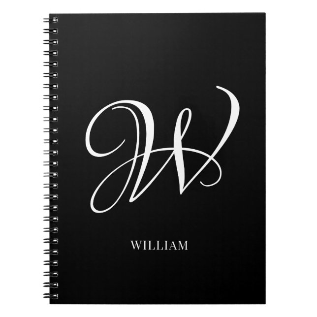 Cuaderno Monograma negro elegante inicial personalizado (Frente)