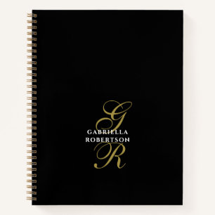 Cuaderno Monograma negro iniciales doradas nombre blanco el