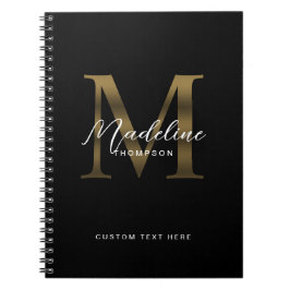 Cuaderno Monograma negro metálico dorado de escritura minim